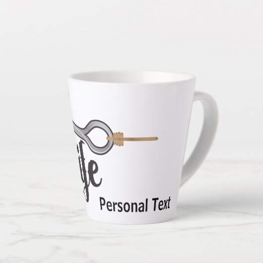 "Hooked On Life" hook illustration, personalize Latte Mok (Rechterhoek)