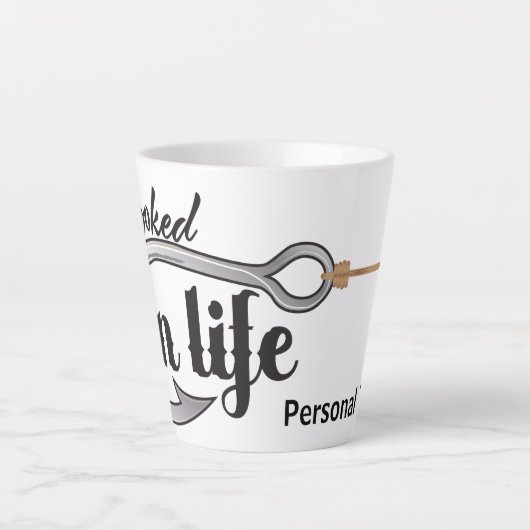 "Hooked On Life" hook illustration, personalize Latte Mok (Voorkant)