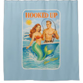 Hooked Up Fishing Pin-up Mermaid | Funny Nautical Douchegordijn (Voorkant)