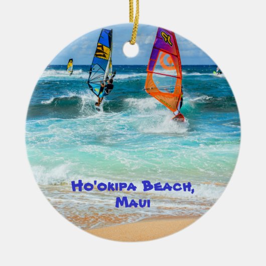 Ho'okipa Beach en Maui Surfboards Keramisch Ornament (Voorkant)