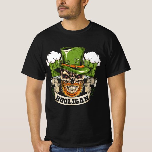 Hooligan Skull Beer Irish Saint Paddys Patty_s Day T-shirt (Voorkant)