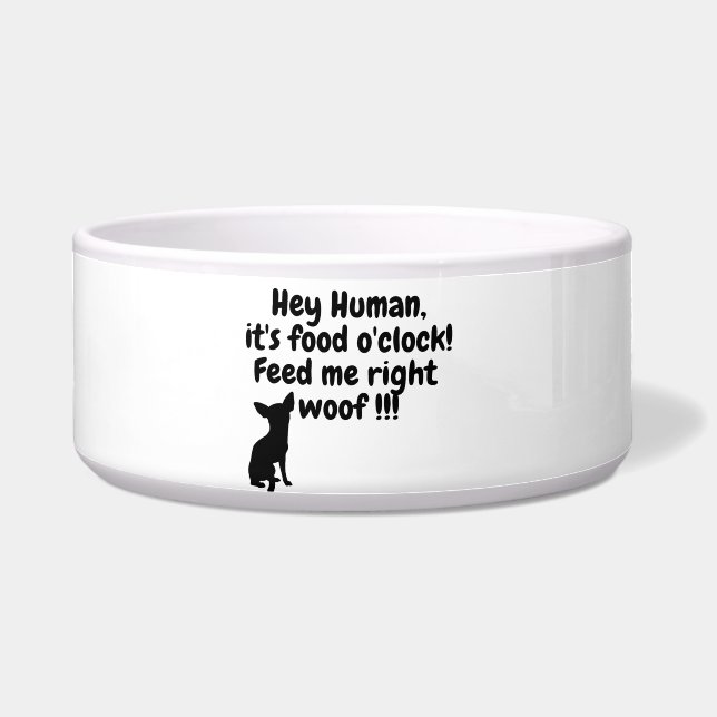 Hooman. Het eten van de klok. Funny dog bowl Voerbakje (Voorkant)