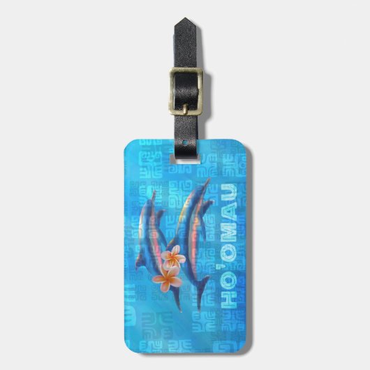 HO'OMAU Hawaiian Dolphins Primitive Collage Bagagelabel (Voorkant verticaal)