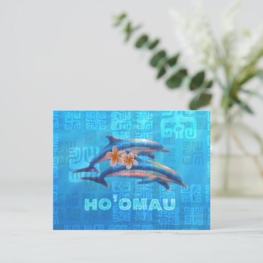 HO'OMAU Hawaiian Dolphins Primitive Collage Briefkaart (Staand voorkant)