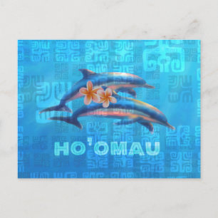 HO'OMAU Hawaiian Dolphins Primitive Collage Briefkaart