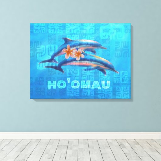 HO'OMAU Hawaiian Dolphins Primitive Collage Canvas Afdruk (Insitu (Houten vloer))