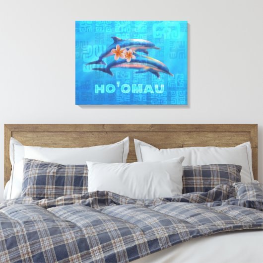 HO'OMAU Hawaiian Dolphins Primitive Collage Canvas Afdruk (Insitu (Slaapkamer))