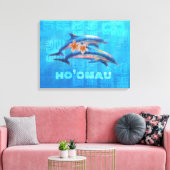 HO'OMAU Hawaiian Dolphins Primitive Collage Canvas Afdruk (Insitu (Woonkamer))
