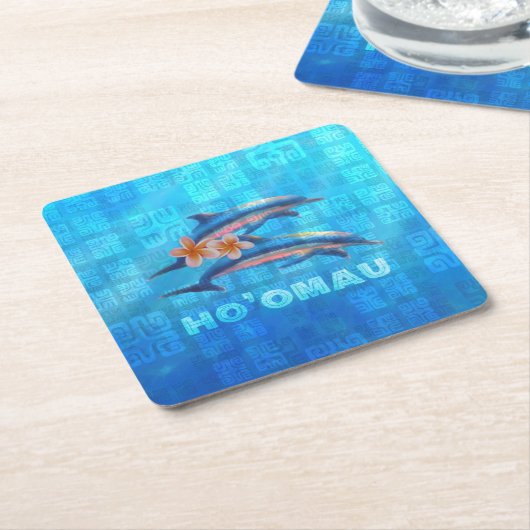 HO'OMAU Hawaiian Dolphins Primitive Collage Kartonnen Onderzetters (Schuin)