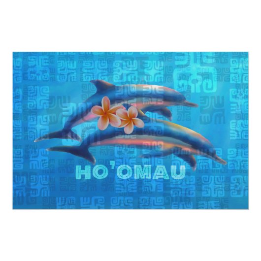 HO'OMAU Hawaiian Dolphins Primitive Collage Perfect Poster (Voorkant)