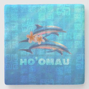 HO'OMAU Hawaiian Dolphins Primitive Collage Stenen Onderzetter