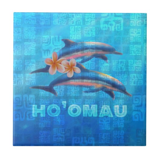 HO'OMAU Hawaiian Dolphins Primitive Collage Tegeltje (Voorkant)