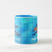 HO'OMAU Hawaiian Dolphins Primitive Collage Tweekleurige Koffiemok (Center)
