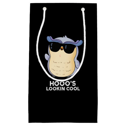 Hooo's Lookin Cool Funny Owl Pun Dark BG Klein Cadeauzakje (Voorkant)