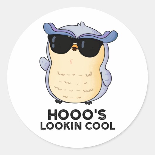 Hooo's Lookin Cool Funny Owl Pun Ronde Sticker (Voorkant)
