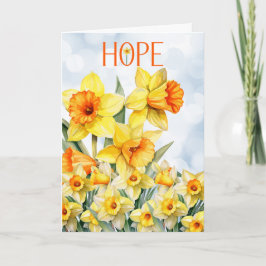 Hoop bemoedigende woorden met narcissen kaart