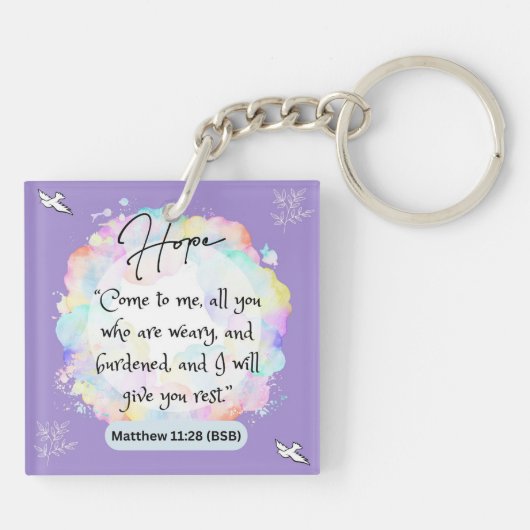 Hoop Bericht - Mattheüs 11-28 - Acryl Sleutelhanger (Achterkant)