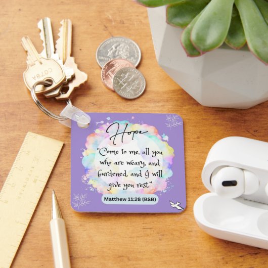 Hoop Bericht Matthew 11-28 - Square Metal Sleutelh Sleutelhanger (Bureau)