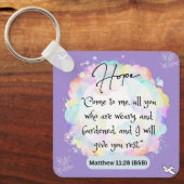 Hoop Bericht Matthew 11-28 - Square Metal Sleutelh Sleutelhanger (Voorkant)