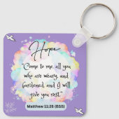 Hoop Bericht Matthew 11-28 - Square Metal Sleutelh Sleutelhanger (Achterkant)