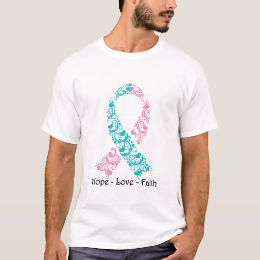 Hoop Blauwgroen en roze bewustzijn T-shirt (Voorkant)