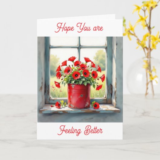 Hoop dat je je beter voelt | Rode Klaprozen Kaart (Gele Bloem)