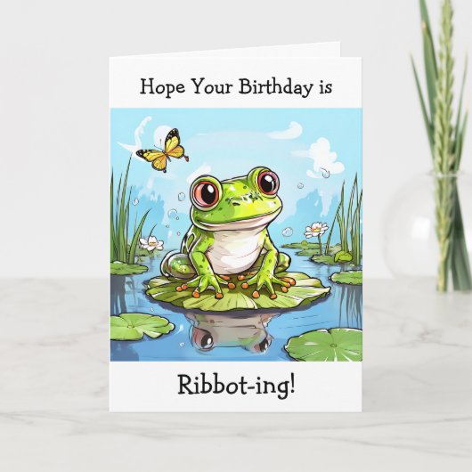 Hoop dat je verjaardag Ribbot-ing Funny Frog Puns  Kaart (Voorkant)