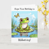 Hoop dat je verjaardag Ribbot-ing Funny Frog Puns  Kaart (Gele Bloem)