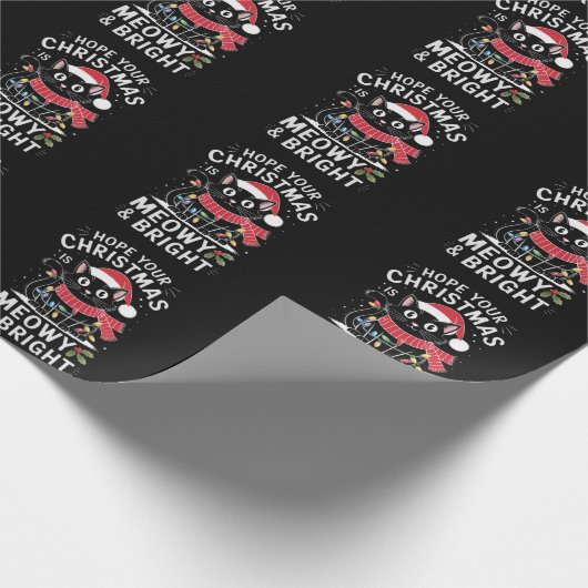 Hoop dat uw Kerstmis is Meowy en Bright Cat Kerstm Cadeaupapier (Hoek)