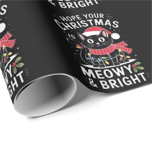 Hoop dat uw Kerstmis is Meowy en Bright Cat Kerstm Cadeaupapier (Rol Hoek)