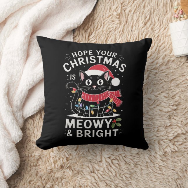 Hoop dat uw Kerstmis is Meowy en Bright Cat Kerstm Kussen (Deken)