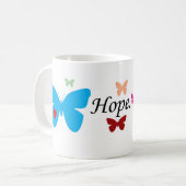 Hoop de mok met kleurrijke vlinders. (Voorkant links)