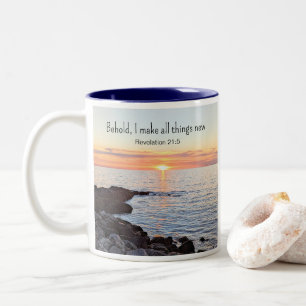 Hoop en aanmoediging Bijbel Verse Ocean Foto Tweekleurige Koffiemok