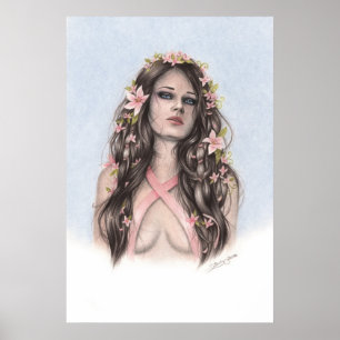 Hoop en bloemen Poster voor borstkanker