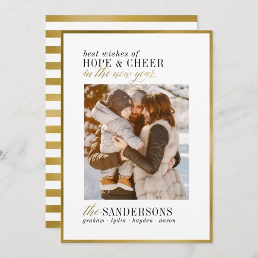 Hoop en gejuich | Minimaal wit en goud nieuwjaar Feestdagenkaart (Voorkant / Achterkant)