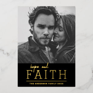 Hoop en geloof. Elegant religieus kerstgoud Folie Feestdagenkaart