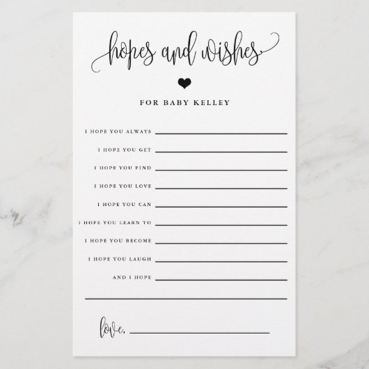 Hoop en wens, Baby shower Advice Paper Kaart (Voorkant)