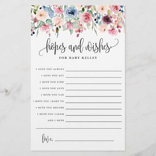 Hoop en wensen, Floral Baby Advice Paper Kaart (Voorkant)