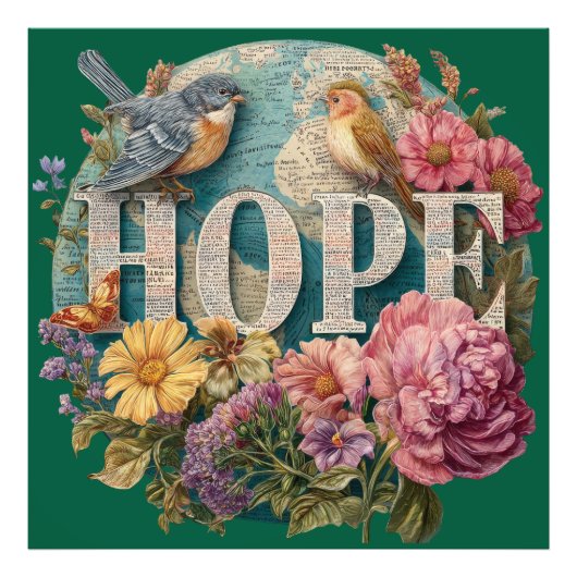 Hoop Floral Typography met Vogels en Botanische Foto Afdruk (Voorkant)