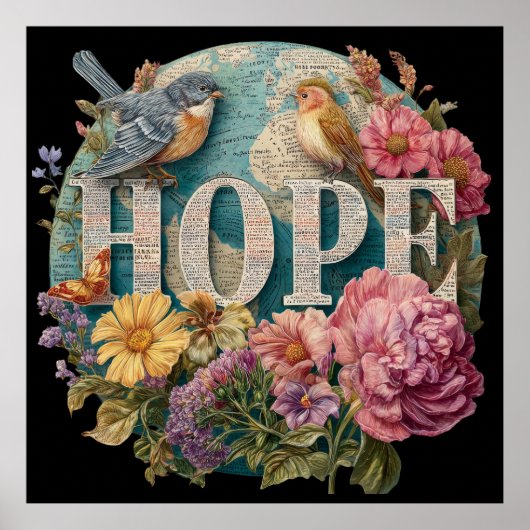 Hoop Floral Typography met Vogels en Botanische Poster (Voorkant)