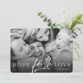 Hoop Geloof Liefde Script Religieuze Kerstmis Foto Feestdagenkaart (Staand voorkant)