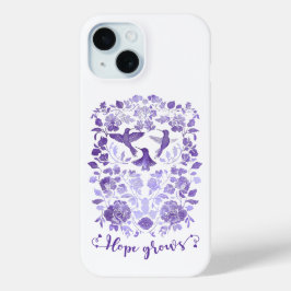 Hoop Groeit - Lavendel Linocut Bird Inspirerend iPhone 15 Case