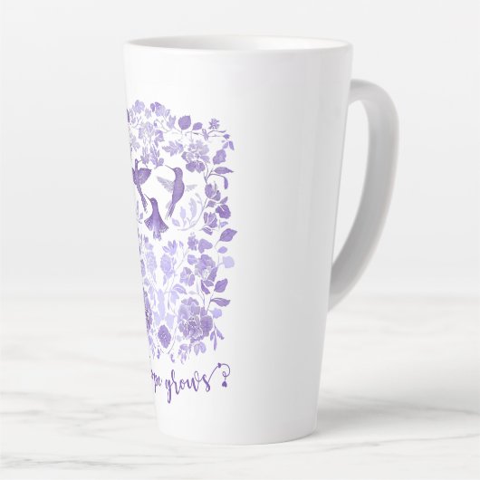 Hoop Groeit - Lavendel Linocut Bird Inspirerend Latte Mok (Rechterhoek)