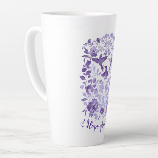 Hoop Groeit - Lavendel Linocut Bird Inspirerend Latte Mok (Linkerhoek)