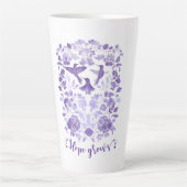 Hoop Groeit - Lavendel Linocut Bird Inspirerend Latte Mok (Voorkant)