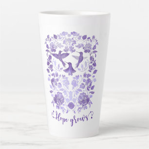 Hoop Groeit - Lavendel Linocut Bird Inspirerend Latte Mok