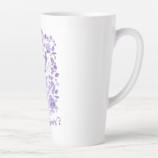 Hoop Groeit - Lavendel Linocut Bird Inspirerend Latte Mok (Rechts)