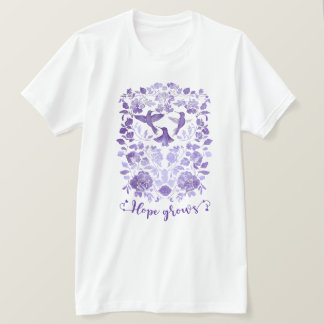 Hoop Groeit - Lavendel Linocut Bird Inspirerend T-shirt