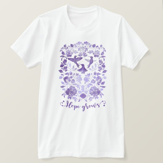 Hoop Groeit - Lavendel Linocut Bird Inspirerend T-shirt (Design voorkant)