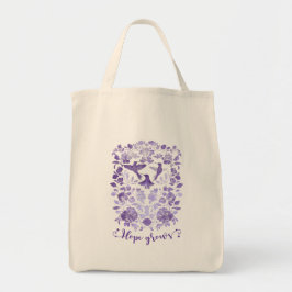 Hoop Groeit - Lavendel Linocut Bird Inspirerend Tote Bag